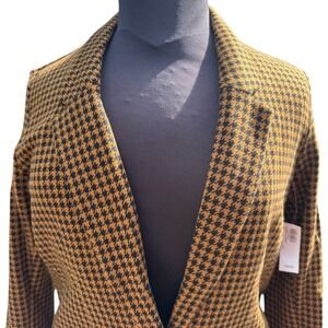 Old Navy Houndstooth Knit Blazer Womens Size L Brown Black One Button Career NWT